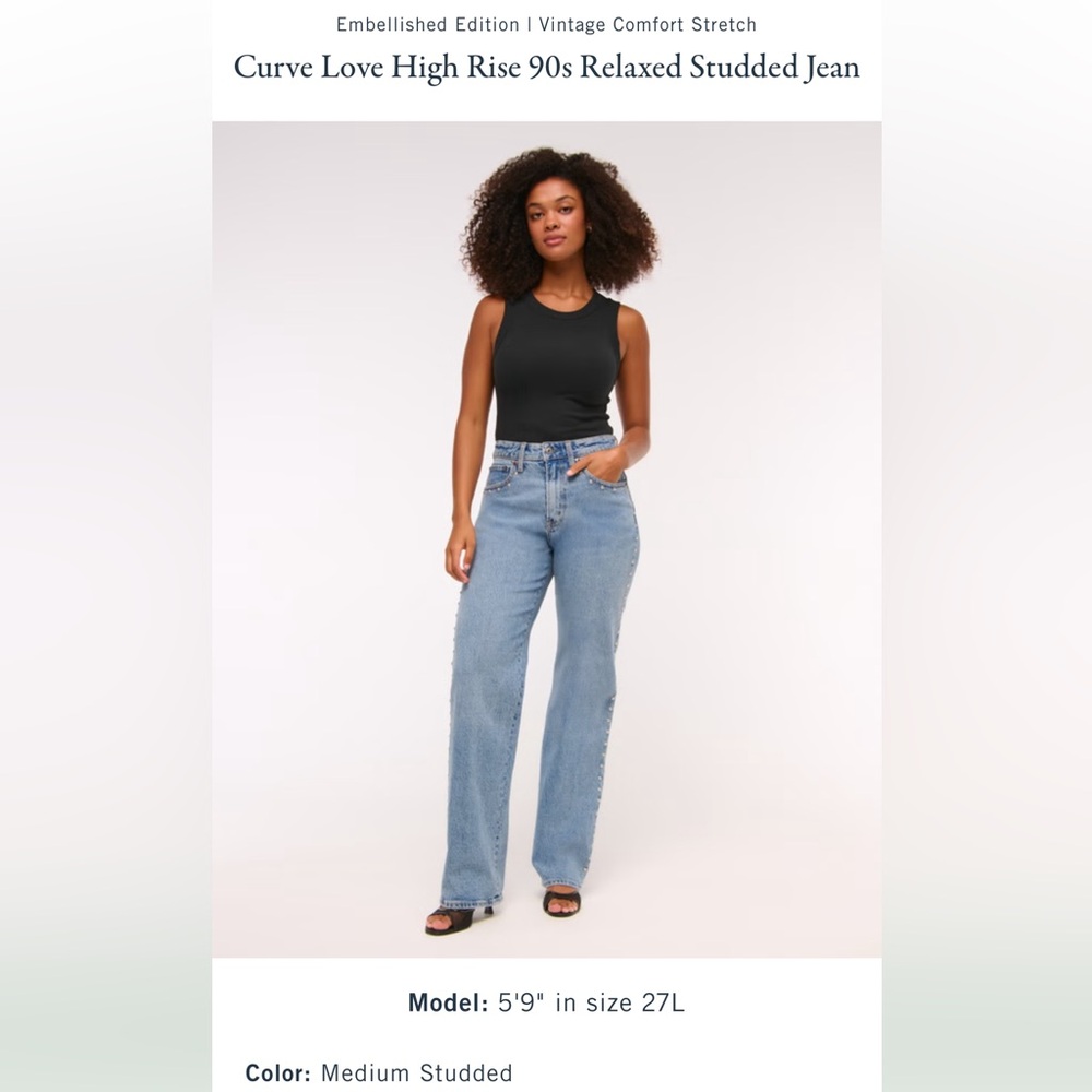 Abercrombie & Fitch Curve Love High Rise 90s Relaxed Studded Jean